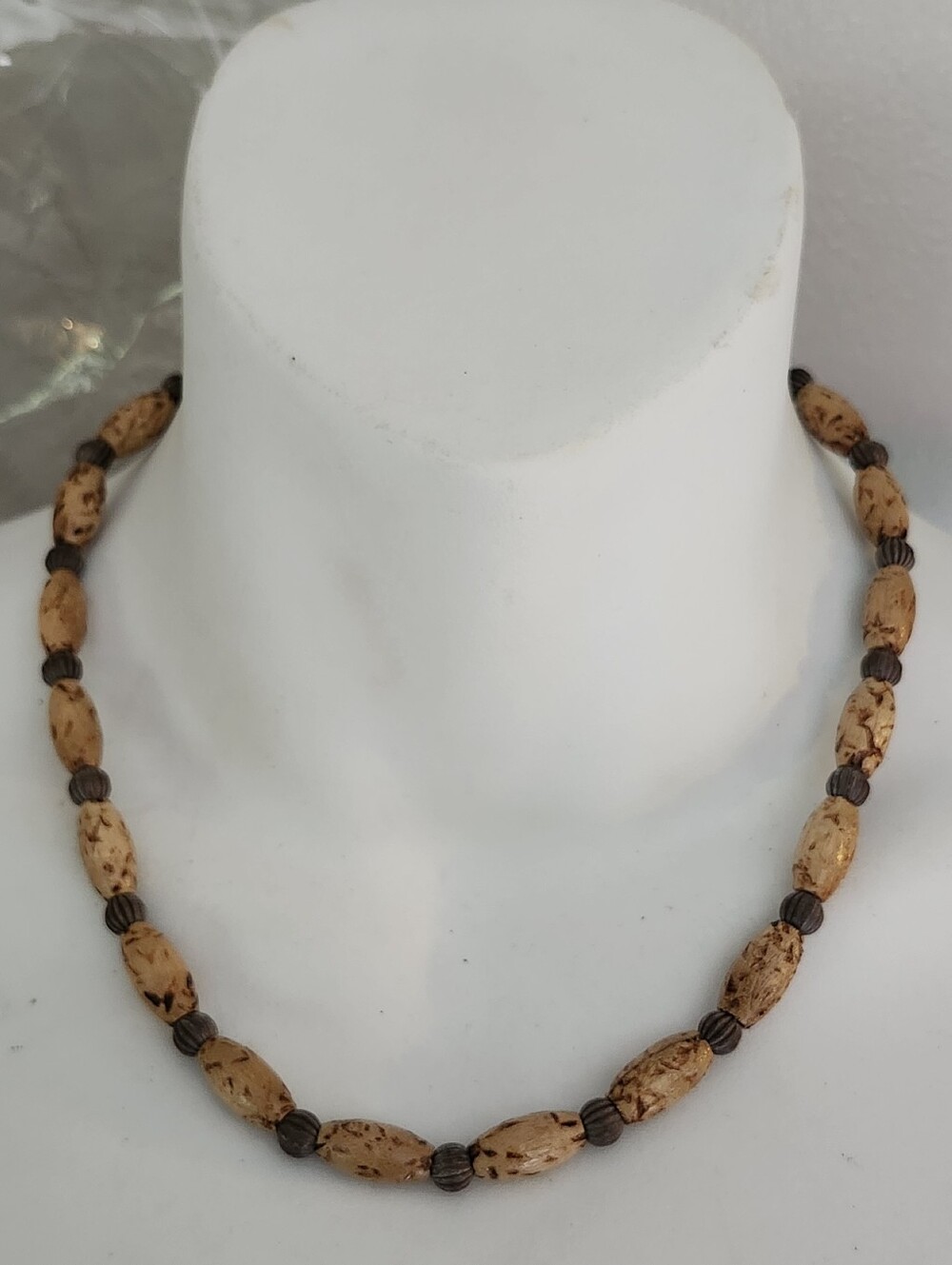 Vtg Sarah Coventry "Lumberjack Wood Look Bead Necklace"